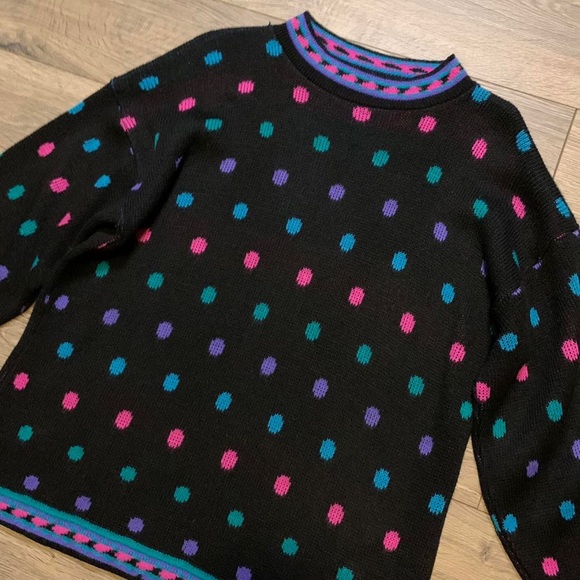 Vintage Adele Knitwear Black With Polka Dots. - Picture 2 of 4